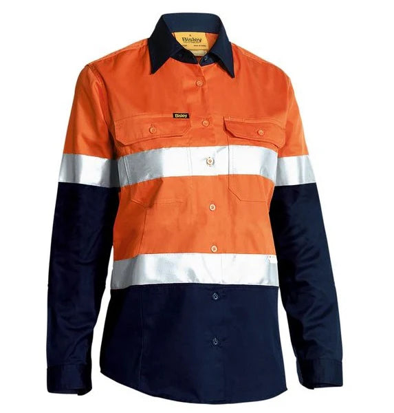 Bisley Womens Long Sleeve Hi Vis Taped Drill Shirt